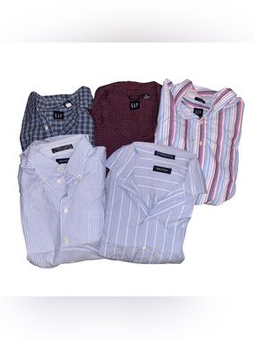Mens Dress Shirt Bundle 5pc GAP Nautica Plaid Striped XL 34/35 Preppy